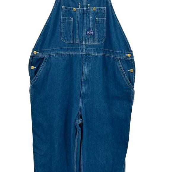 Unisex Big Smith Bib Overalls Workwear Oversized 100% Cotton Medium Wash Blue 44 - Picture 5 of 13